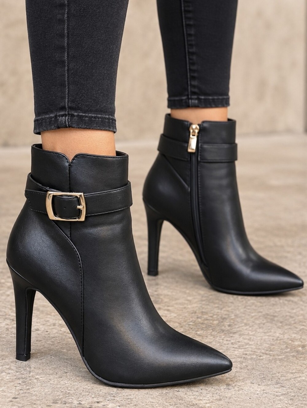 IDIFU NEW Dana Y2K Office Siren Gold Buckle Pointed Toe Stiletto Boot 6.5M